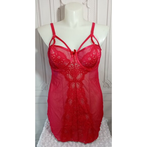 Torrid Red Underwire Lace Semi Sheer Strappy Chemise Lingerie Sz 2 - Picture 3 of 7